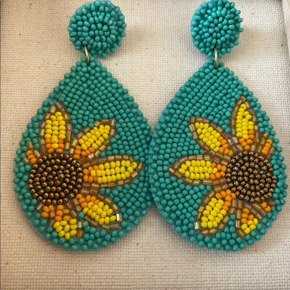 Caroline Turquoise Beaded Sunflower Earrings